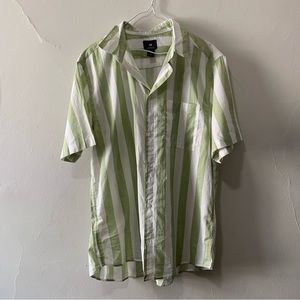green striped short sleeve button down shirt